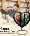 stained glass heart-shaped urn for men's cremation ashes.