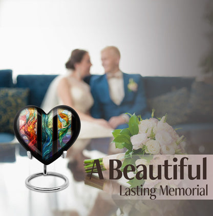 stained glass heart-shaped urn for men's cremation ashes.