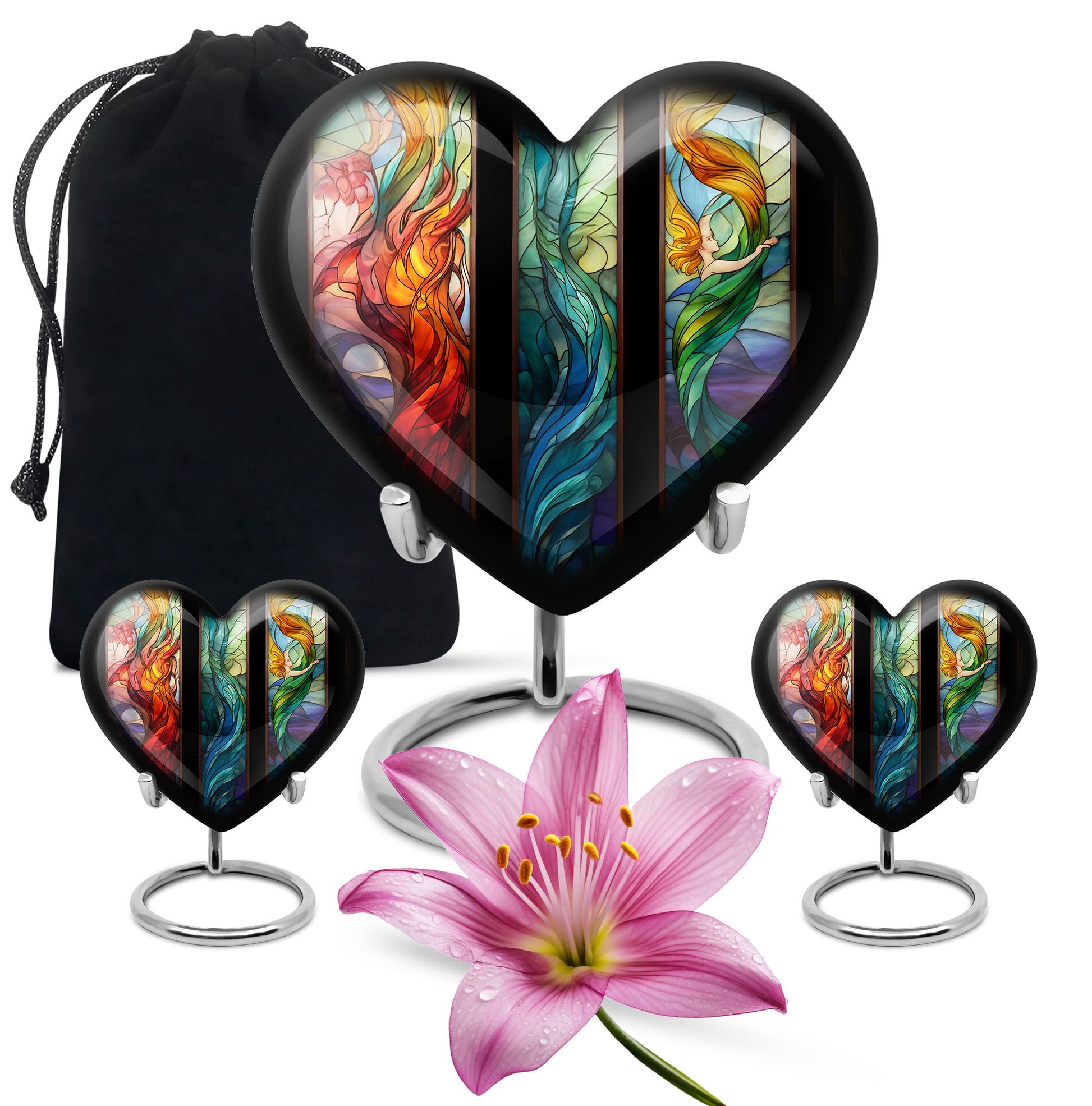stained glass heart-shaped urn for men's cremation ashes.