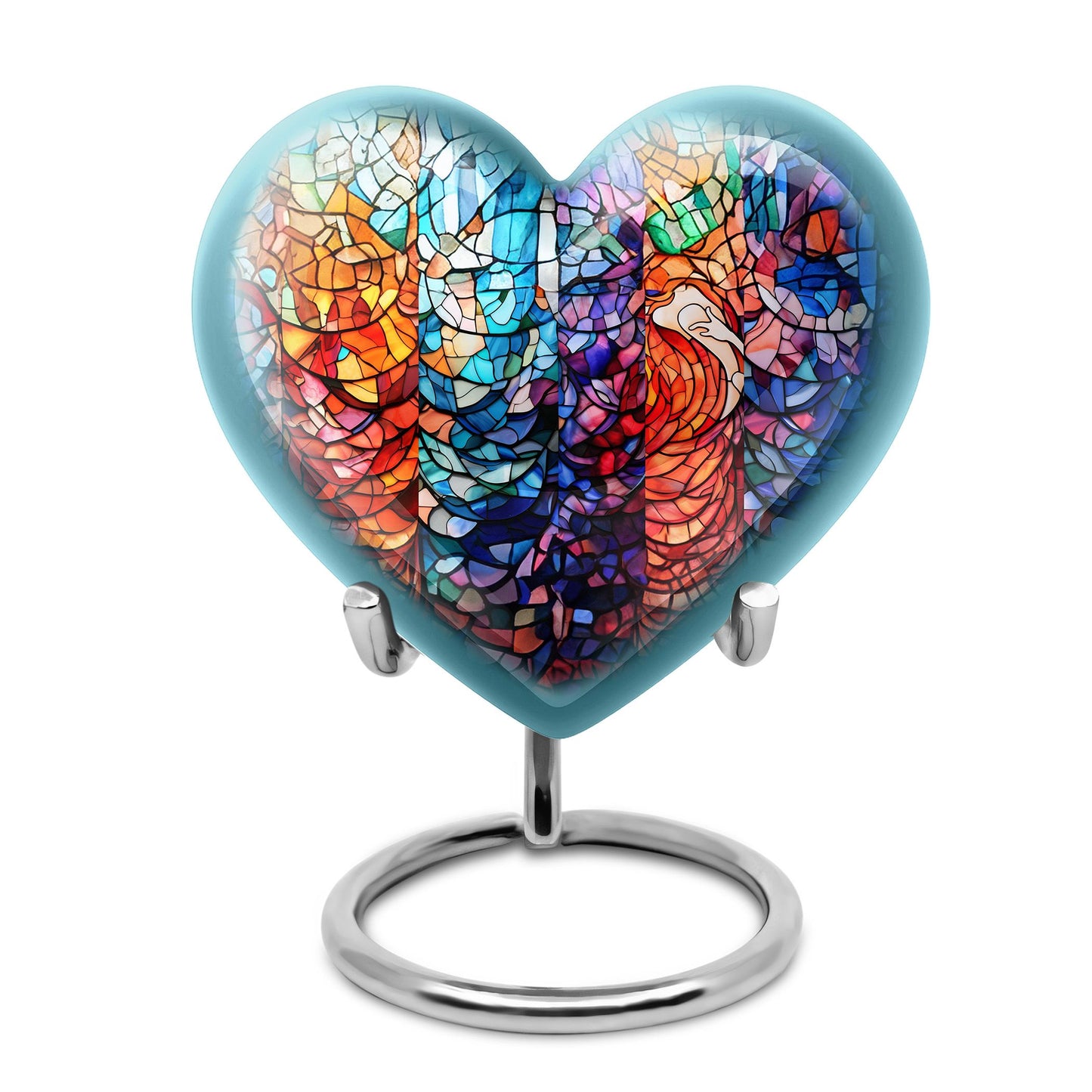 Stained Glass Urn for Human Ashes, Blue Purple Red Mosaic, Cremation Urn
