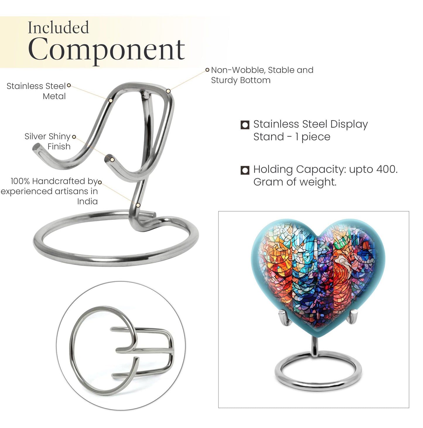 heart shaped stained glass urn for woman's cremation