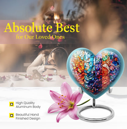 heart shaped stained glass urn for woman's cremation