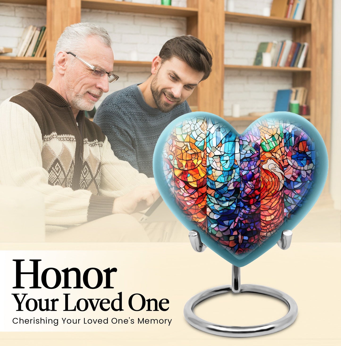 heart shaped stained glass urn for woman's cremation