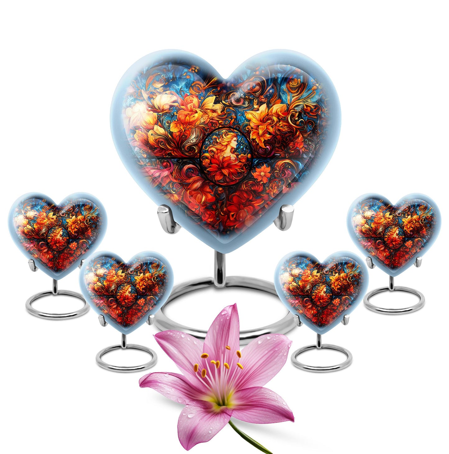 heart-shaped large stained glass urn