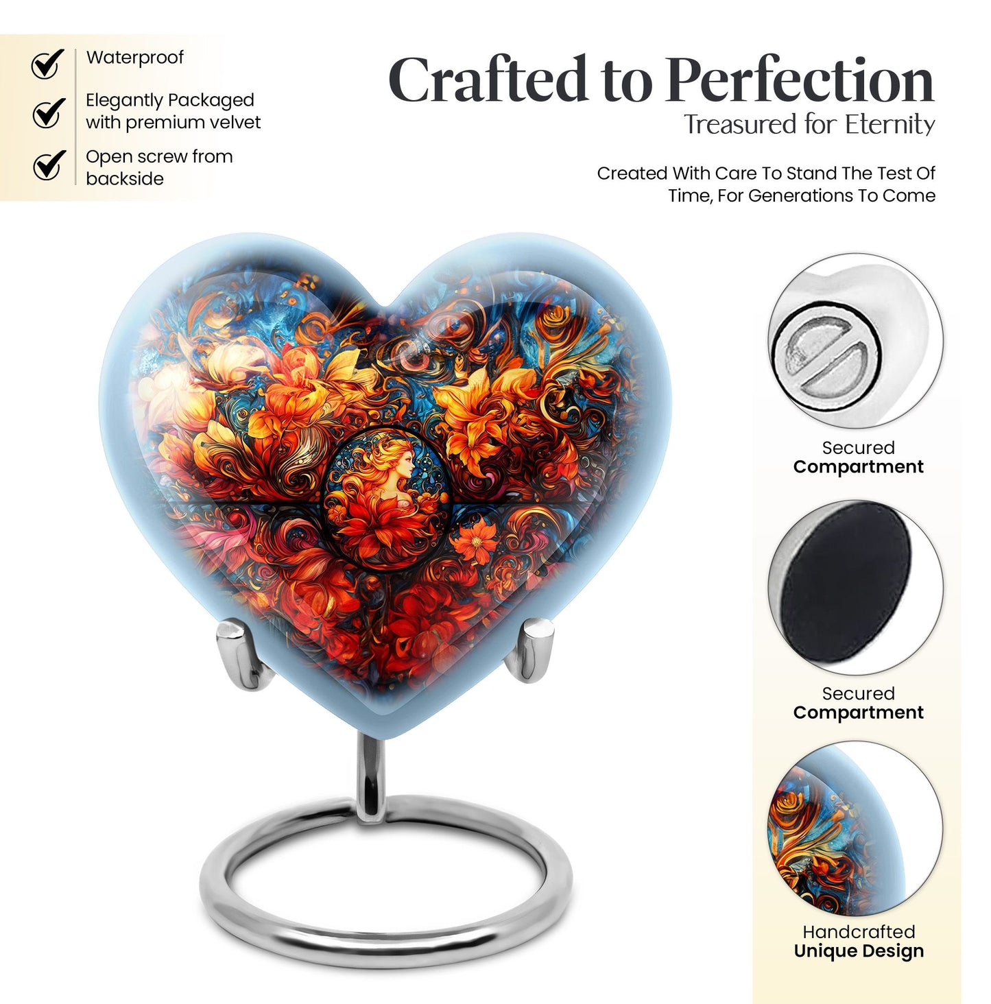 heart-shaped large stained glass urn