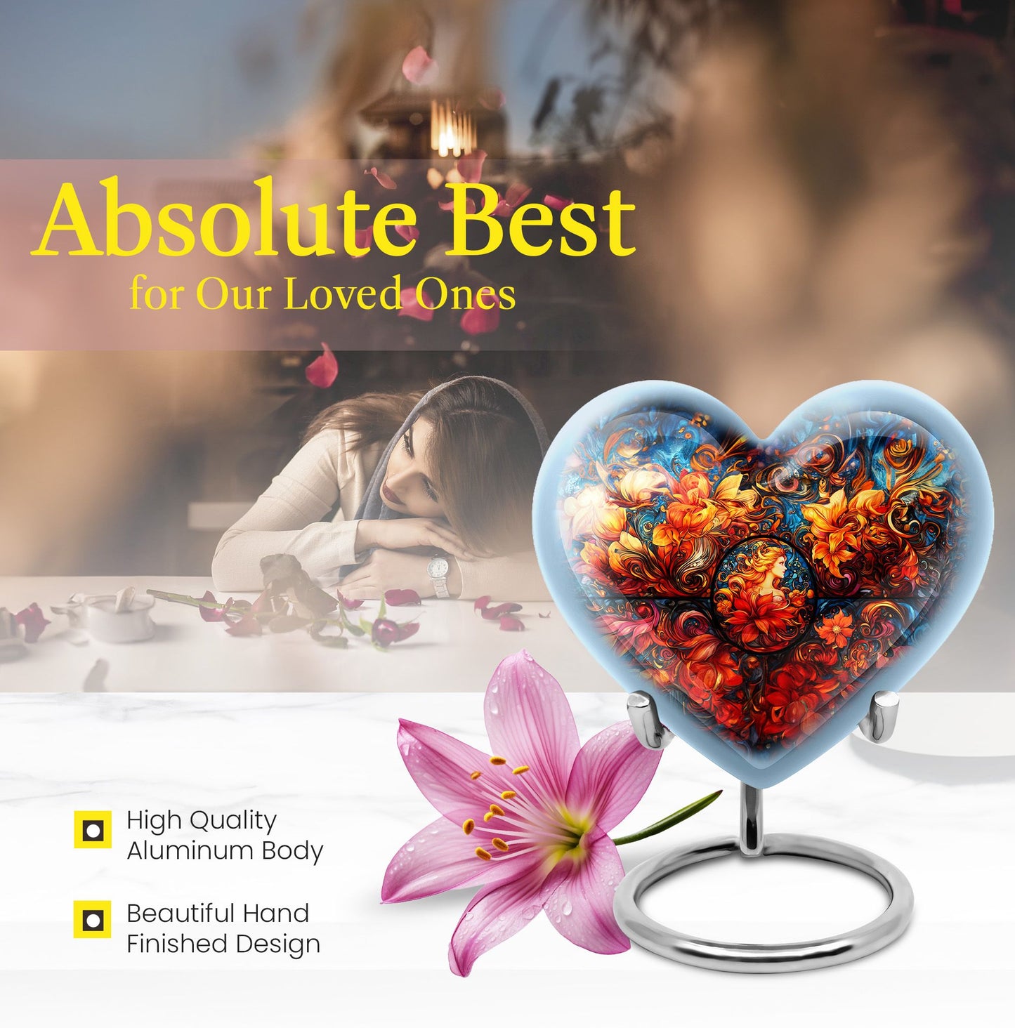 heart-shaped large stained glass urn