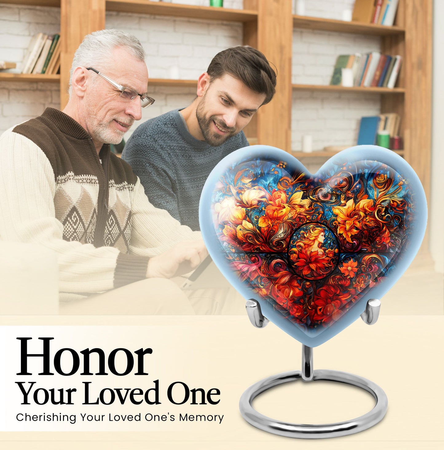 heart-shaped large stained glass urn