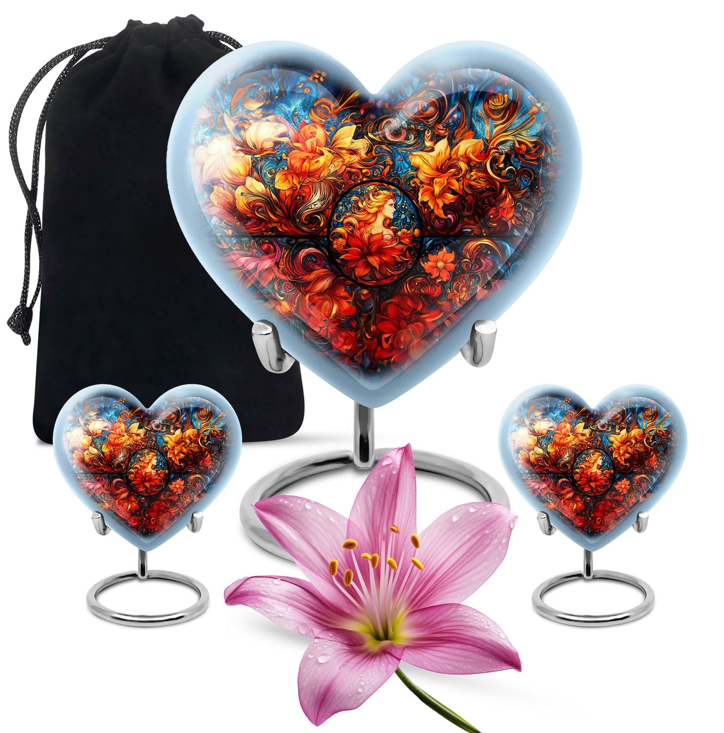 heart-shaped large stained glass urn