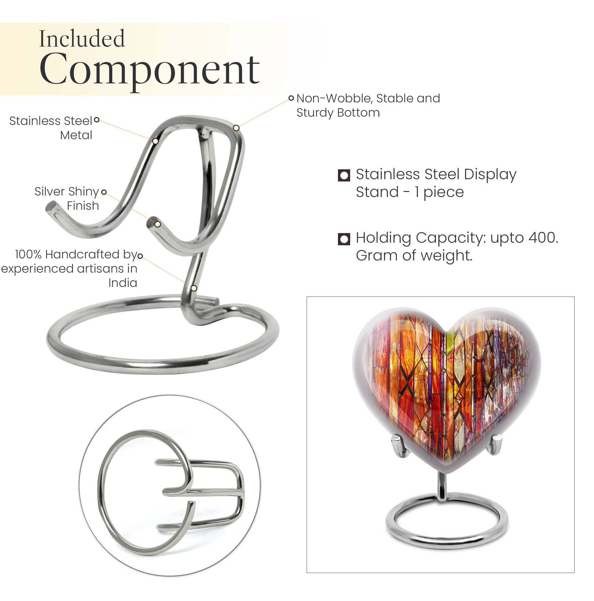 heart-shaped stained glass urn for adult male ashes.