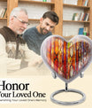 heart-shaped stained glass urn for adult male ashes.