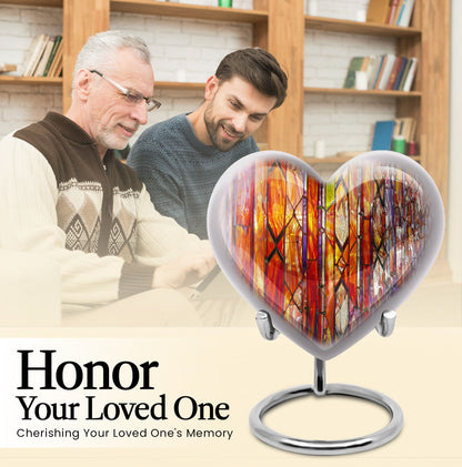heart-shaped stained glass urn for adult male ashes.