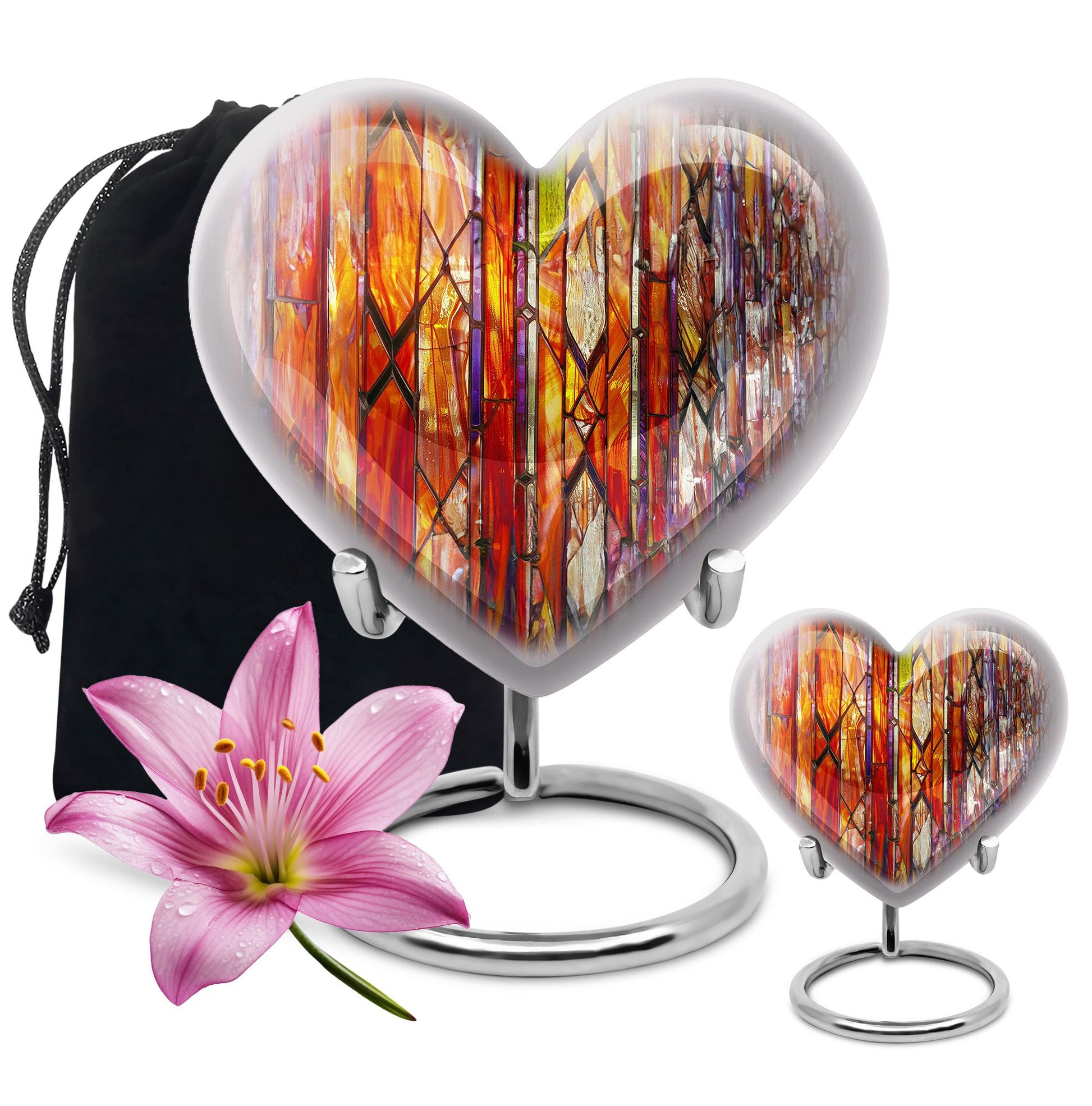 heart-shaped stained glass urn for adult male ashes.