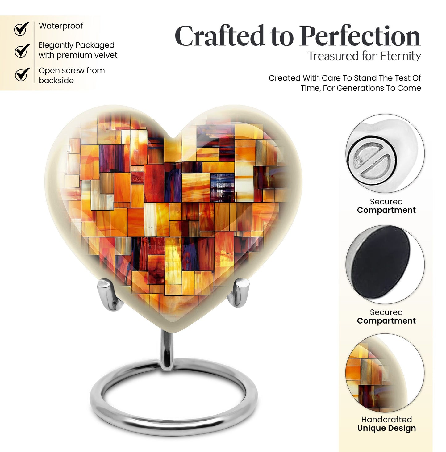Stained Glass Heart Urn, Memorial Urn for Human Ashes.