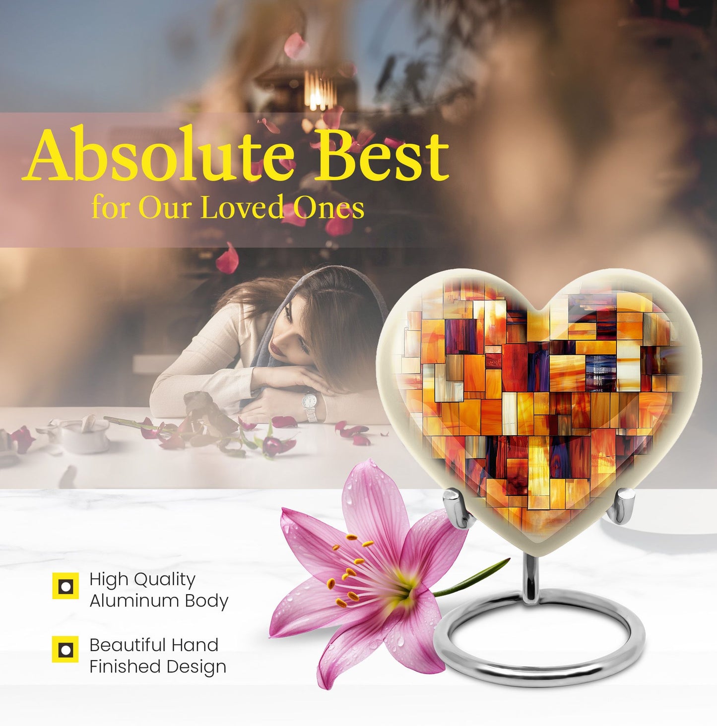 Stained Glass Heart Urn, Memorial Urn for Human Ashes.