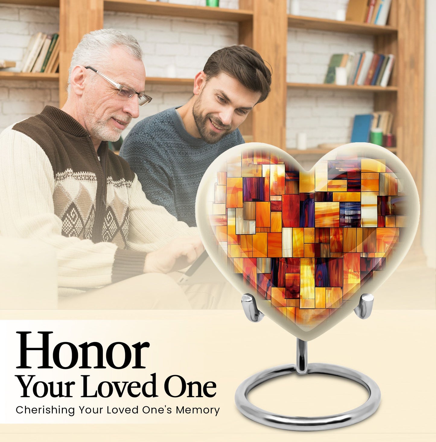Stained Glass Heart Urn, Memorial Urn for Human Ashes.