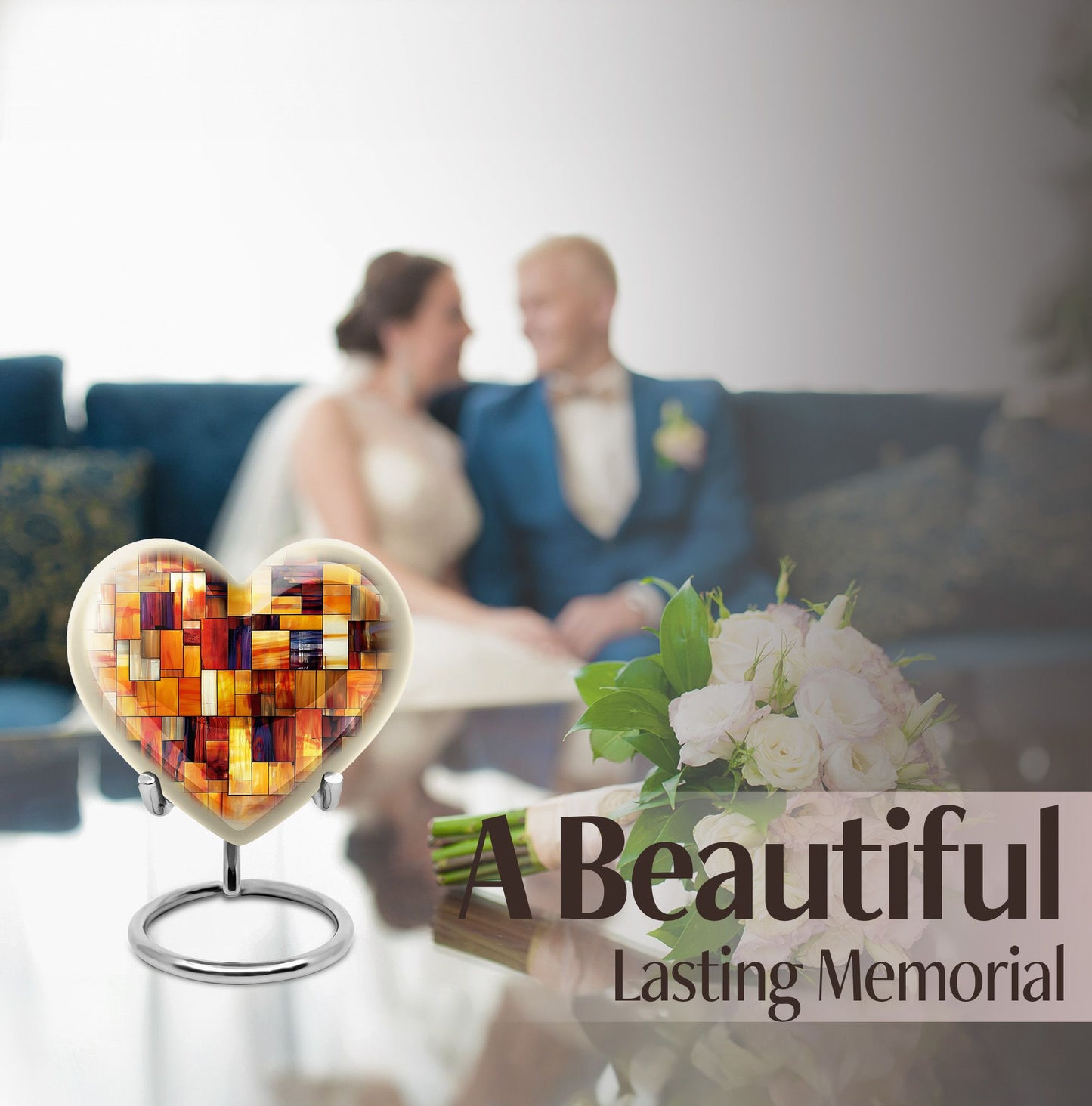Stained Glass Heart Urn, Memorial Urn for Human Ashes.