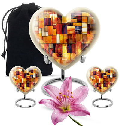 Stained Glass Heart Urn, Memorial Urn for Human Ashes.