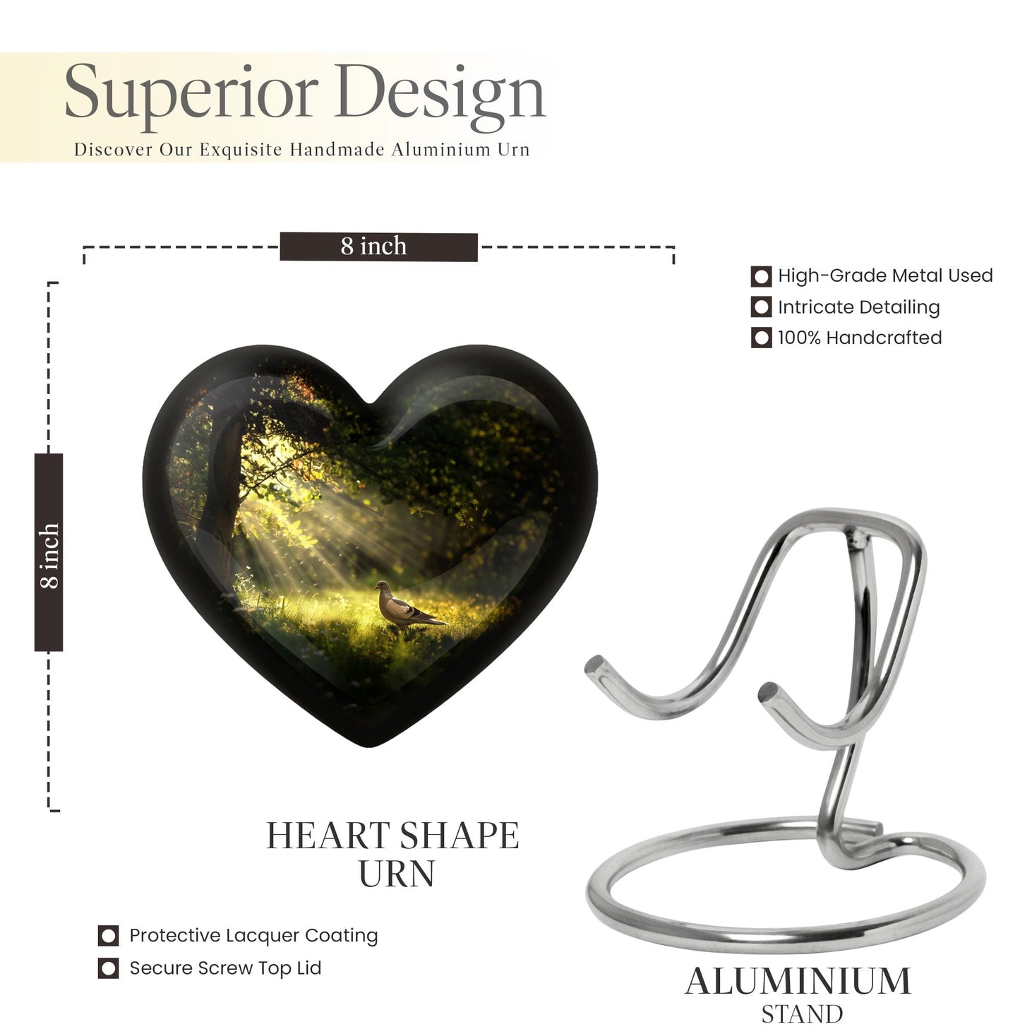 Dove Urn, heart-shaped for human ashes.