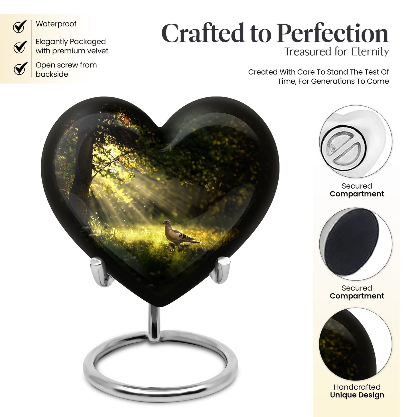 Dove Urn, heart-shaped for human ashes.