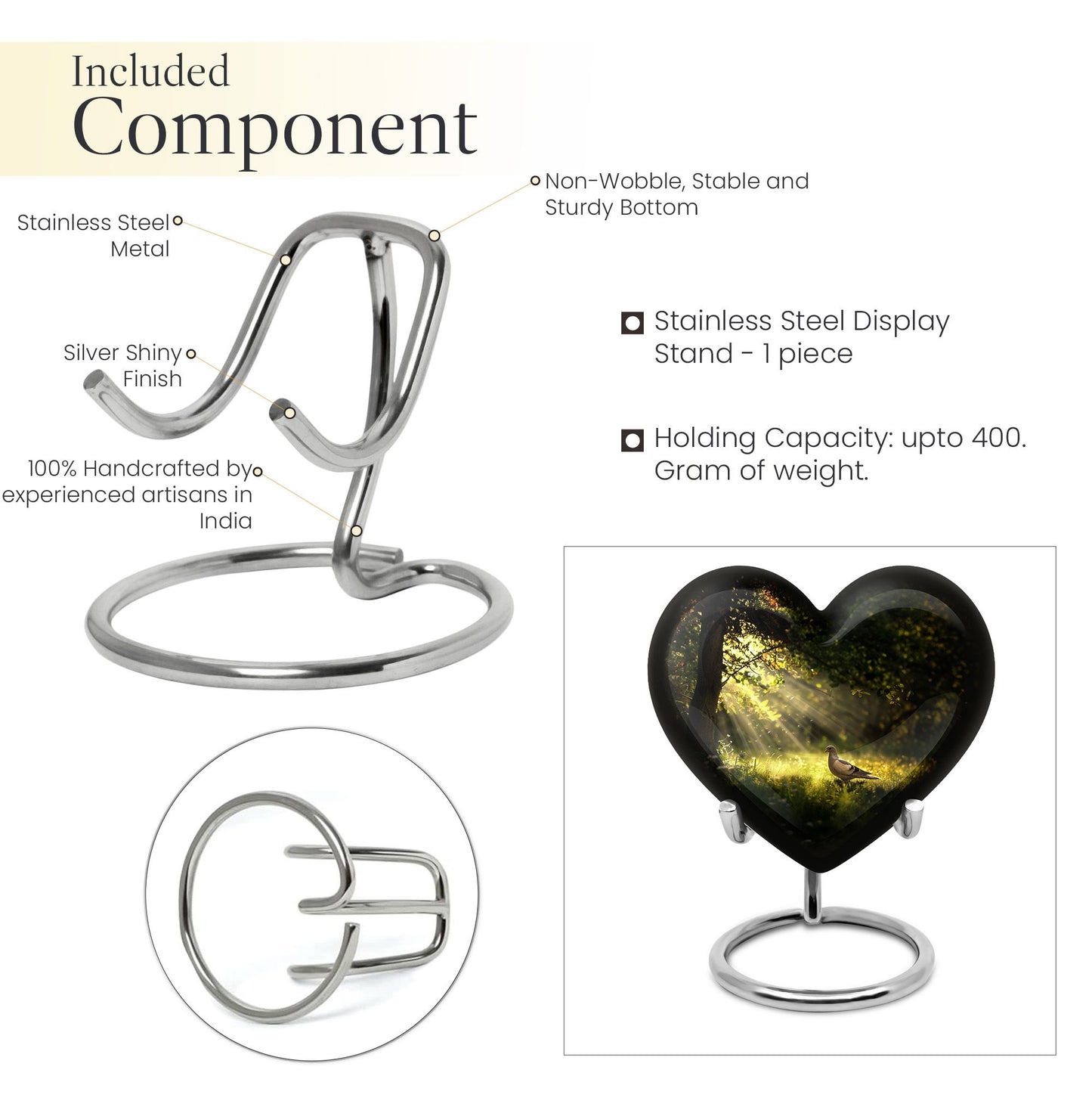 Dove Urn, heart-shaped for human ashes.