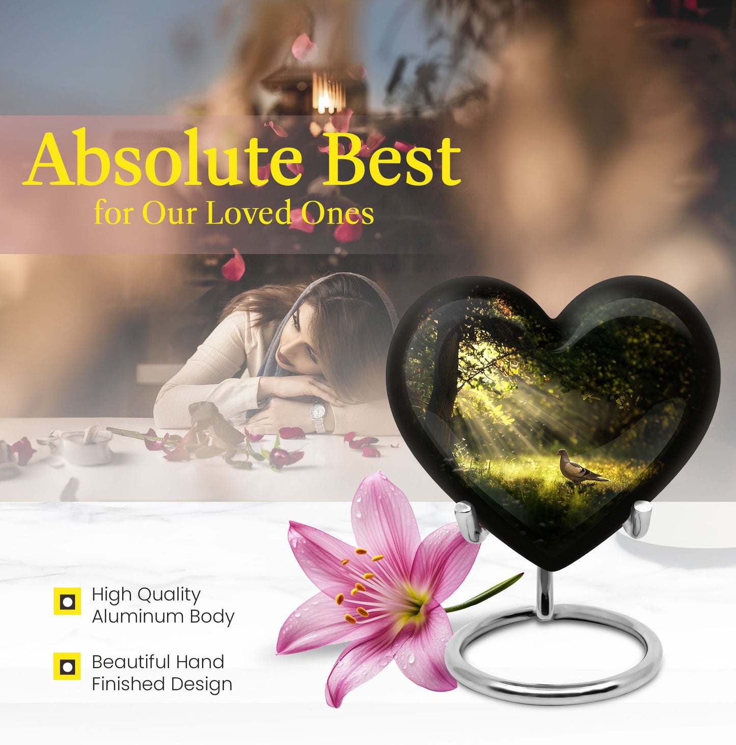 Dove Urn, heart-shaped for human ashes.