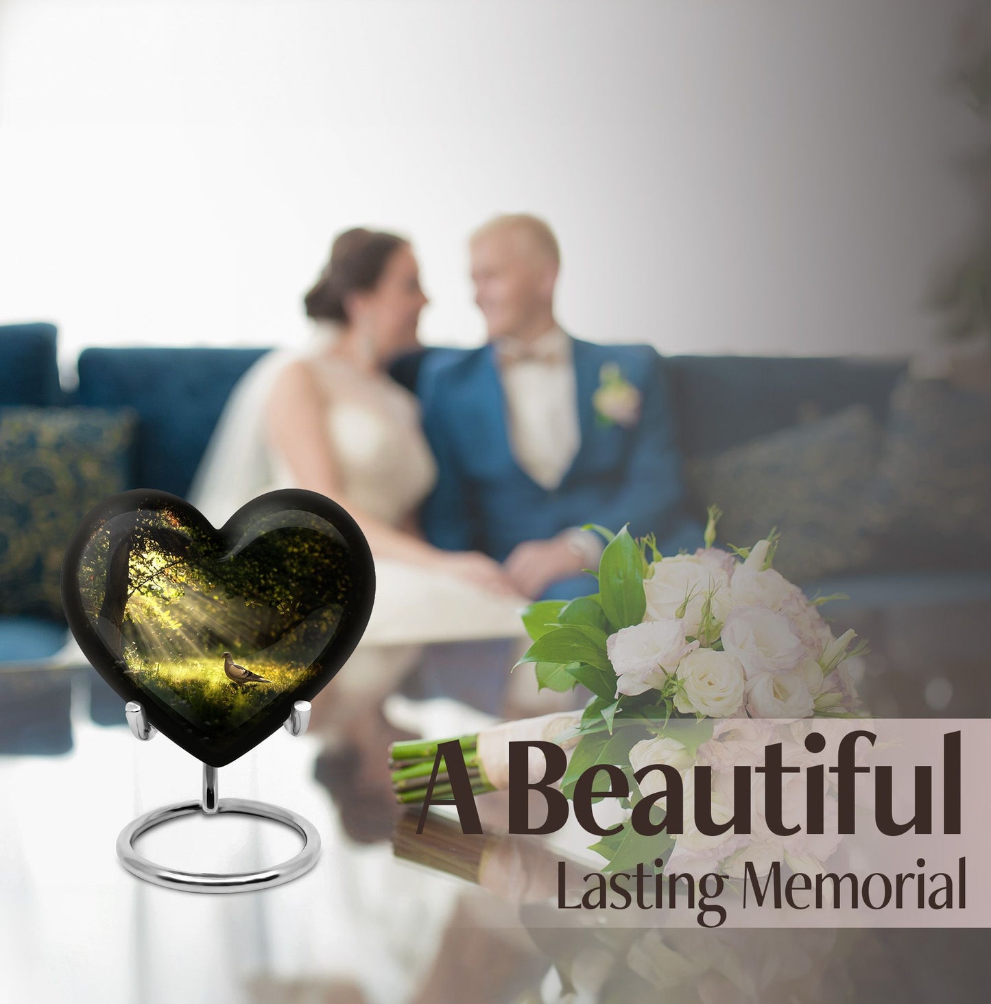 Dove Urn, heart-shaped for human ashes.