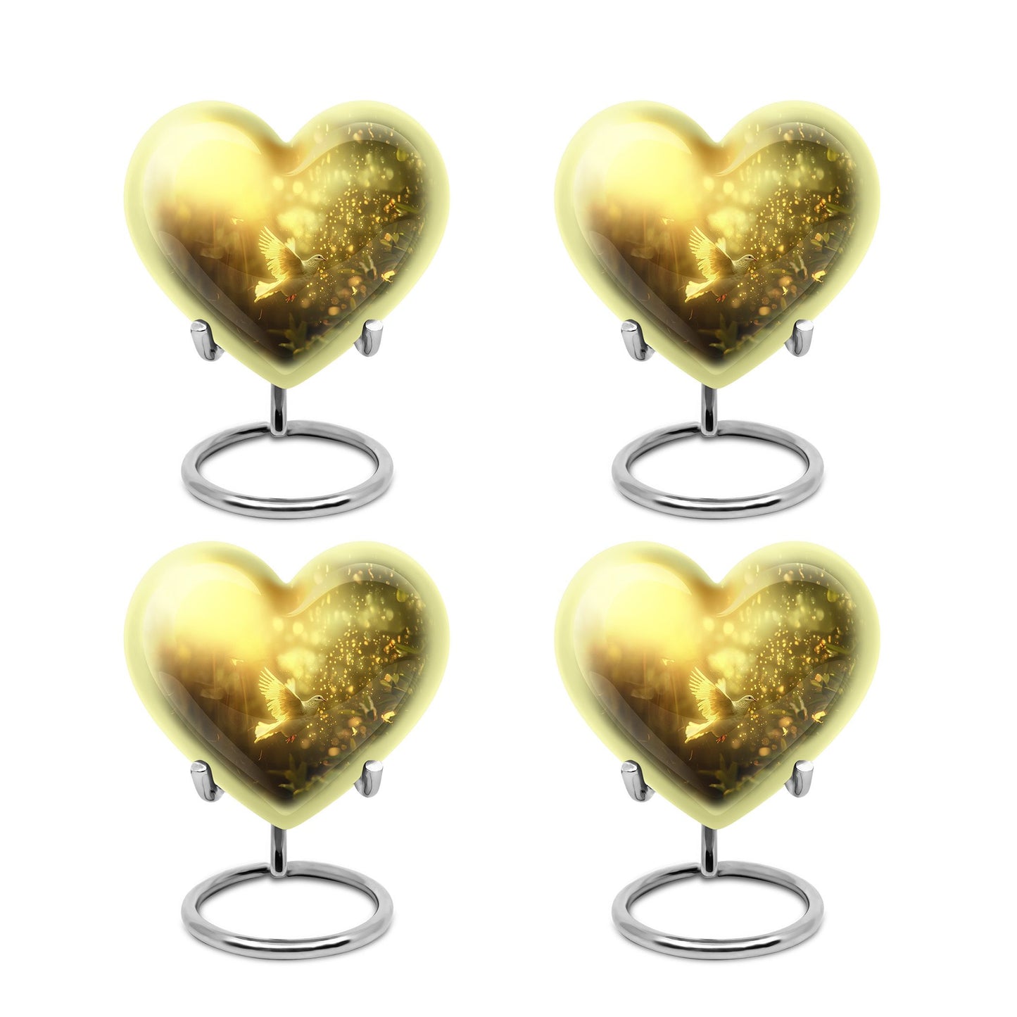 Bird Urn for Human Ashes, White Dove Through Golden Sparkling Light, Memorial Urn