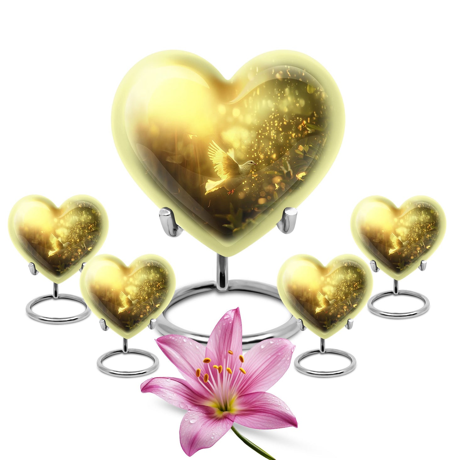 Dove Urn, heart-shaped large urn for adult ashes
