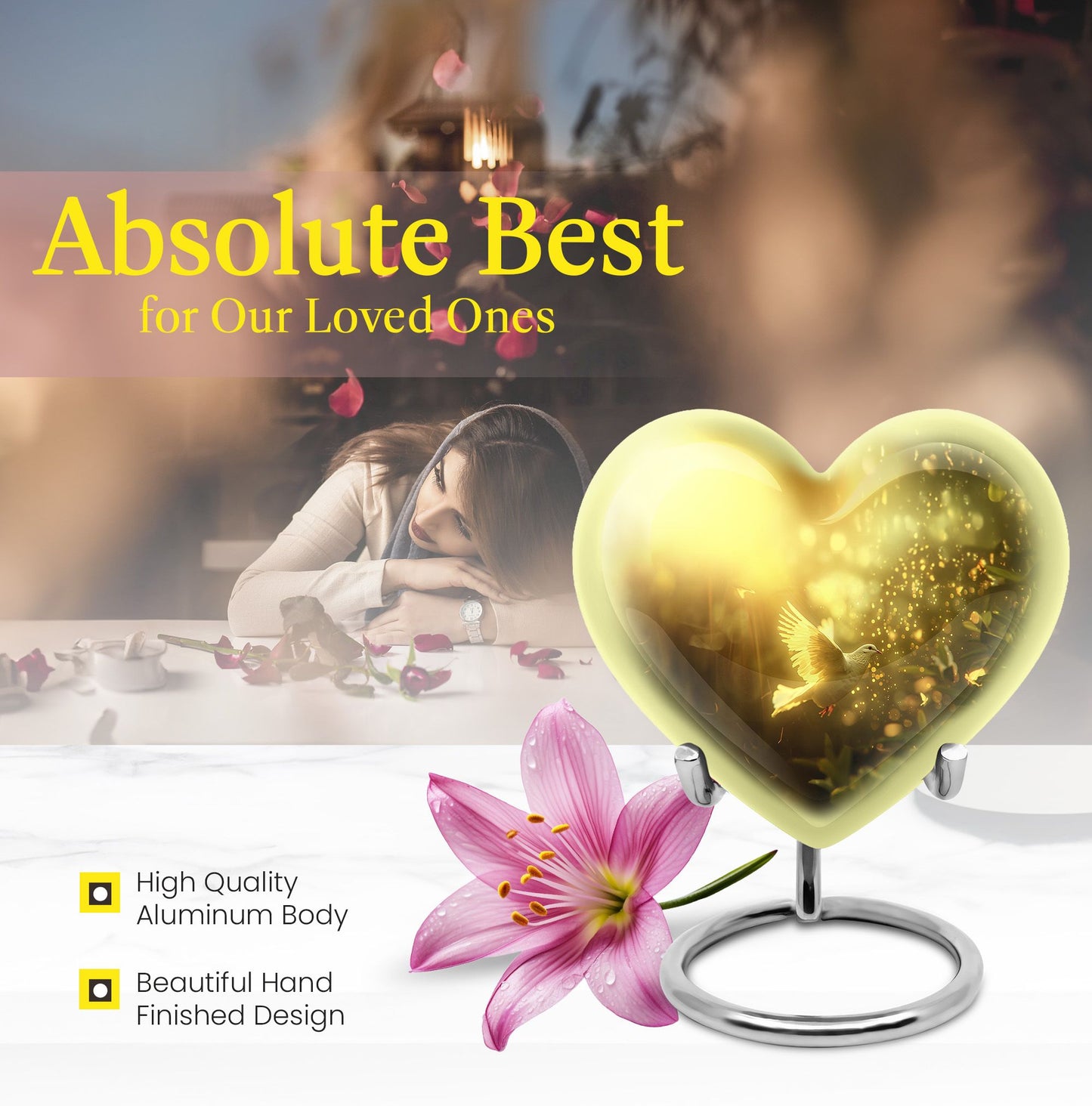 Dove Urn, heart-shaped large urn for adult ashes