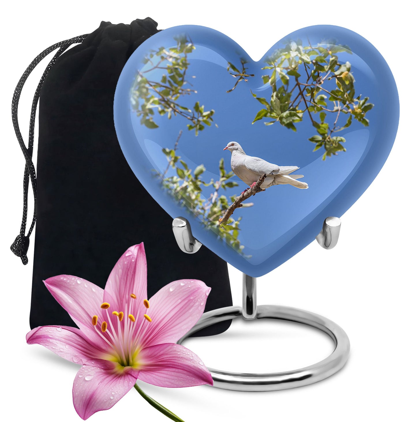 Dove-themed heart urn for adult female ashes