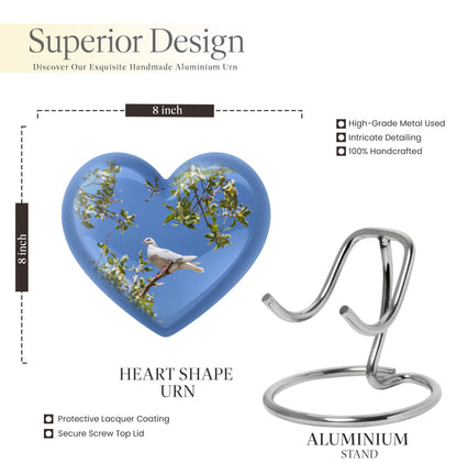 Dove-themed heart urn for adult female ashes