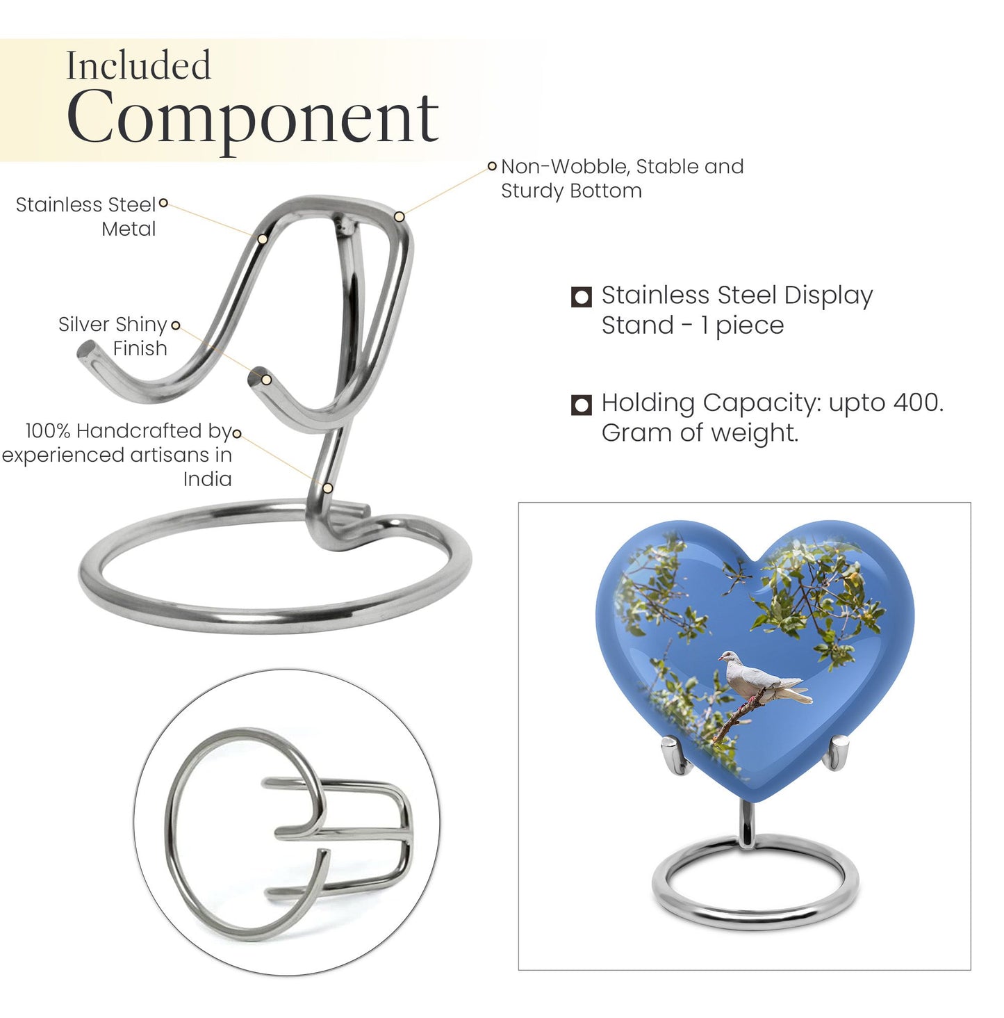 Dove-themed heart urn for adult female ashes