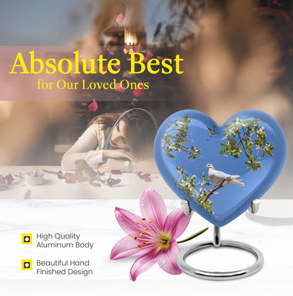 Dove-themed heart urn for adult female ashes
