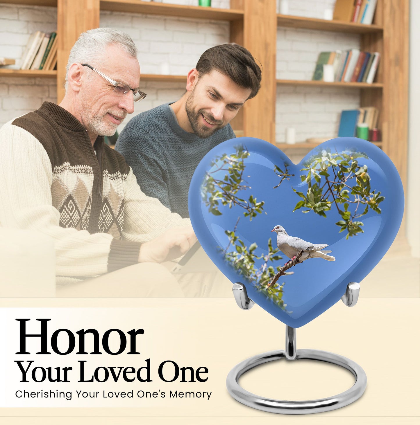 Dove-themed heart urn for adult female ashes