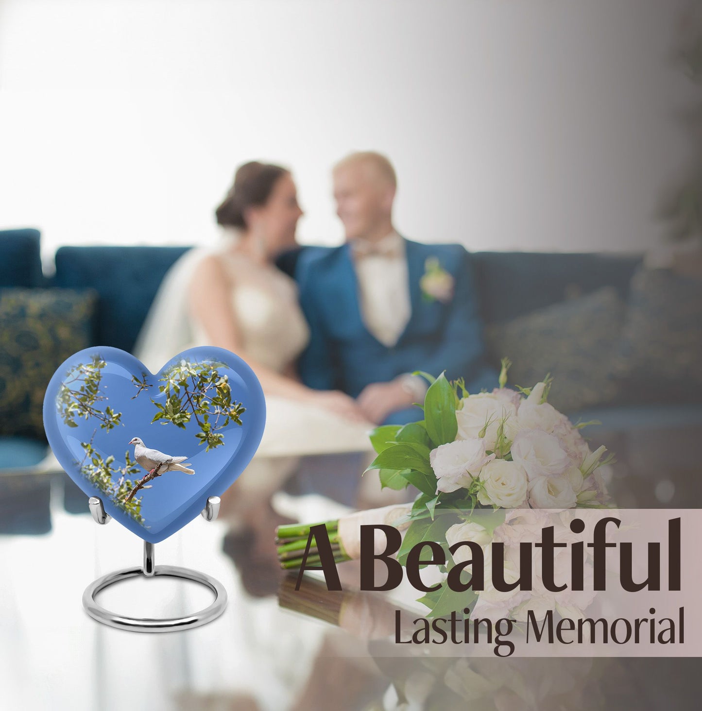 Dove-themed heart urn for adult female ashes