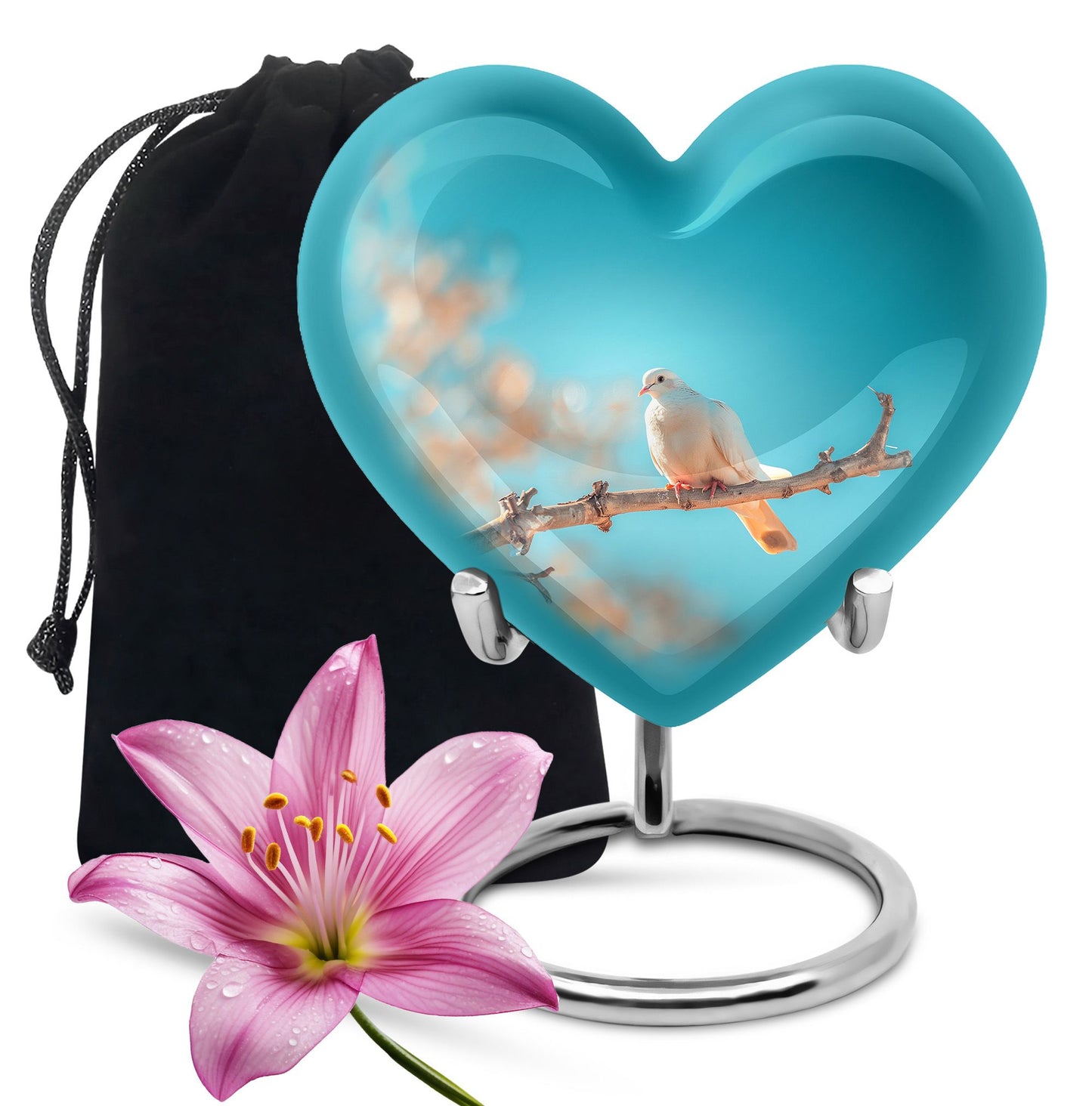 Dove-themed Heart Urn for human ashes