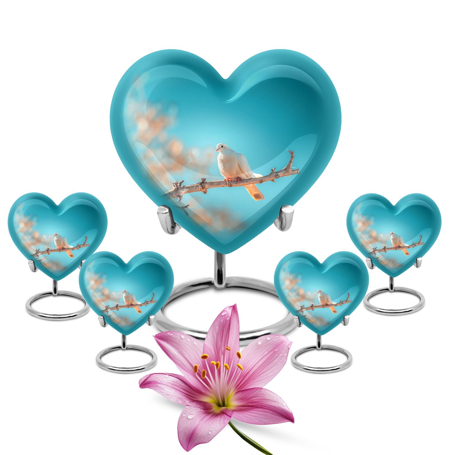 Dove-themed Heart Urn for human ashes