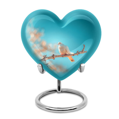 Dove-themed Heart Urn for human ashes