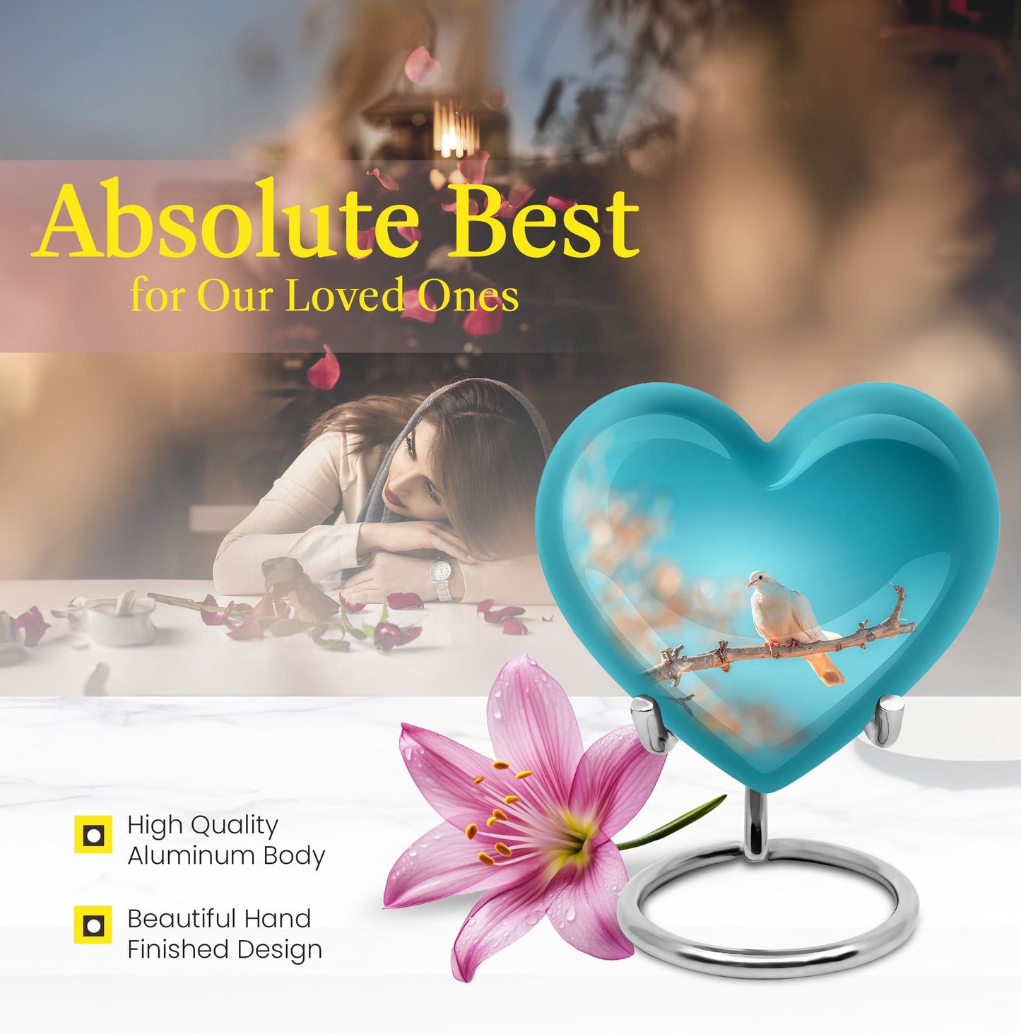 Dove-themed Heart Urn for human ashes