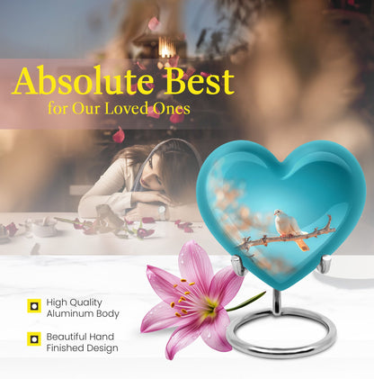 Dove-themed Heart Urn for human ashes