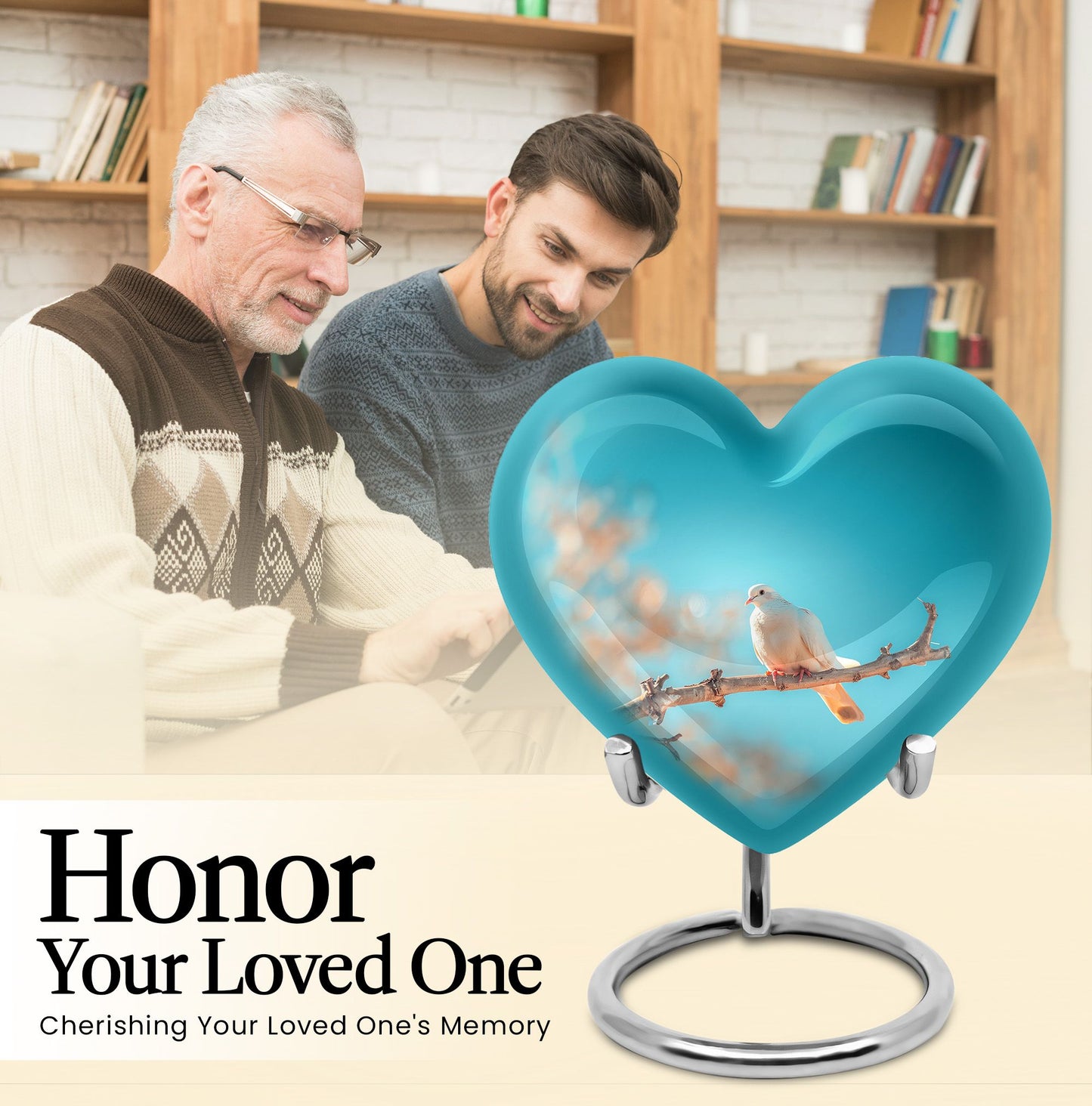 Dove-themed Heart Urn for human ashes