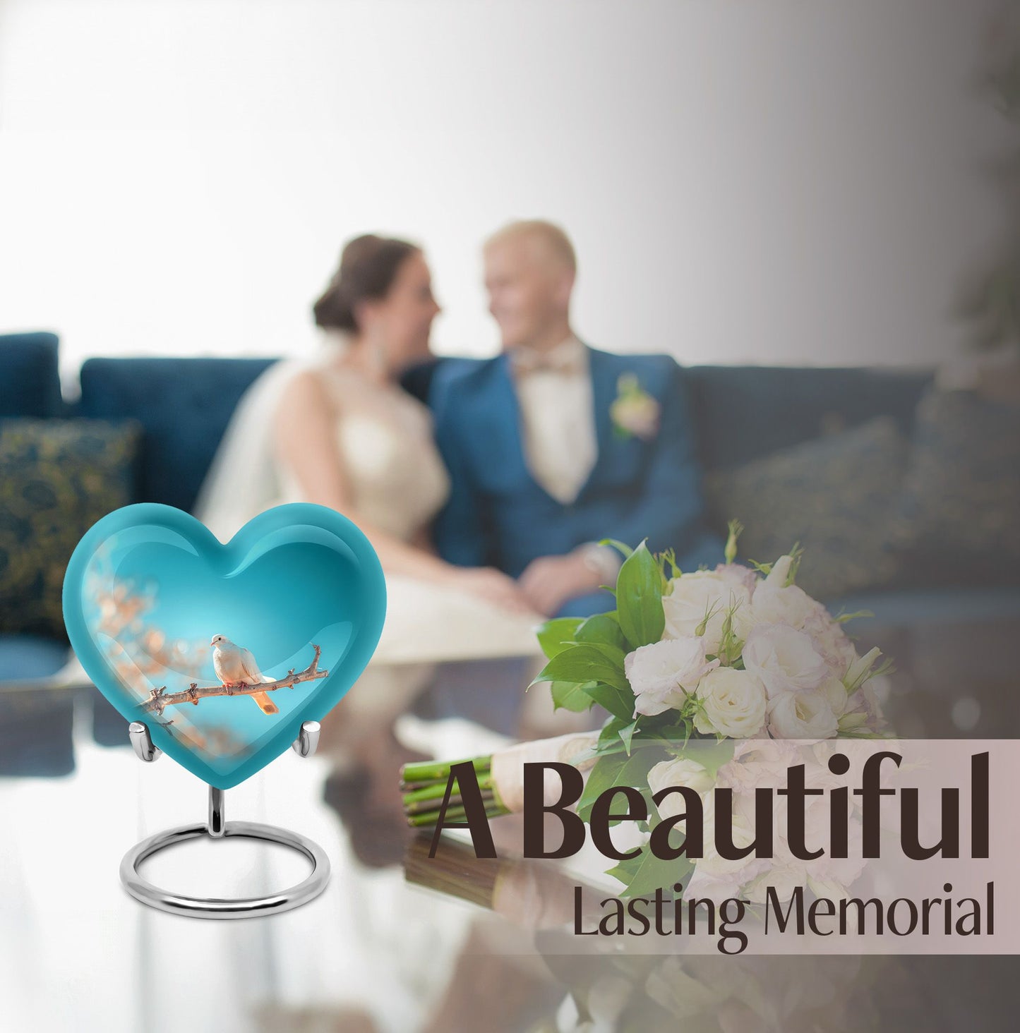 Dove-themed Heart Urn for human ashes