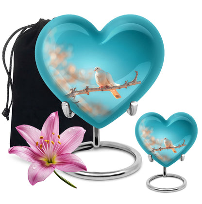 Blue Personalized Bird Cremation Urn for Men and Women - 10-inch, 200 cu in - Yatskia