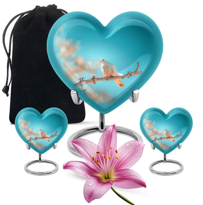 Dove-themed Heart Urn for human ashes