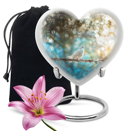 White Personalized Bird Cremation Urn for Adult - 10-inch, 200 cu in - Yatskia