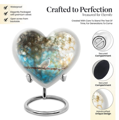 Dove Urn heart design for human ashes.