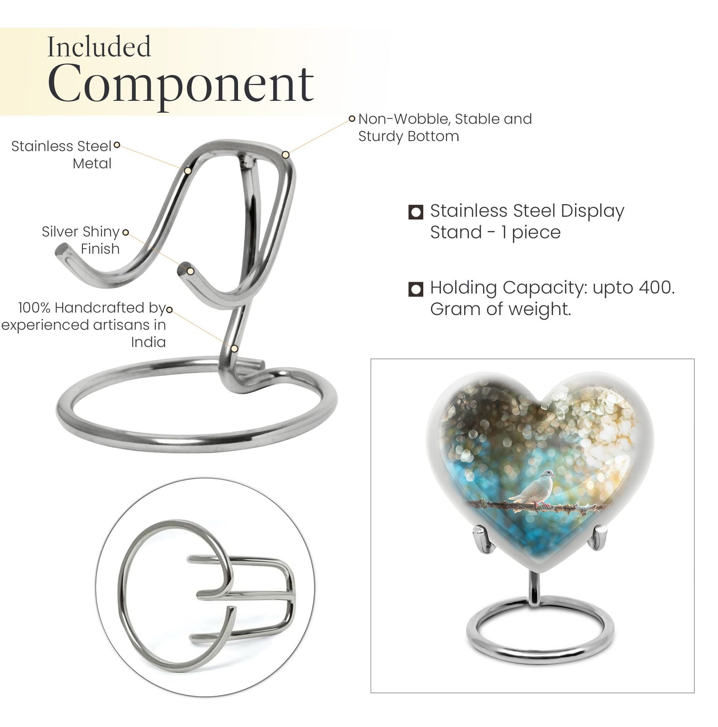 Dove Urn heart design for human ashes.