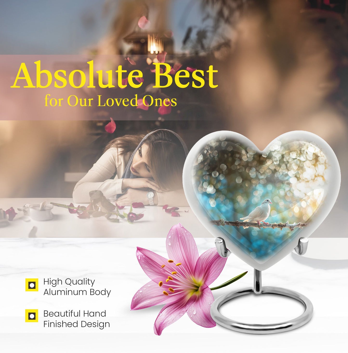 Dove Urn heart design for human ashes.