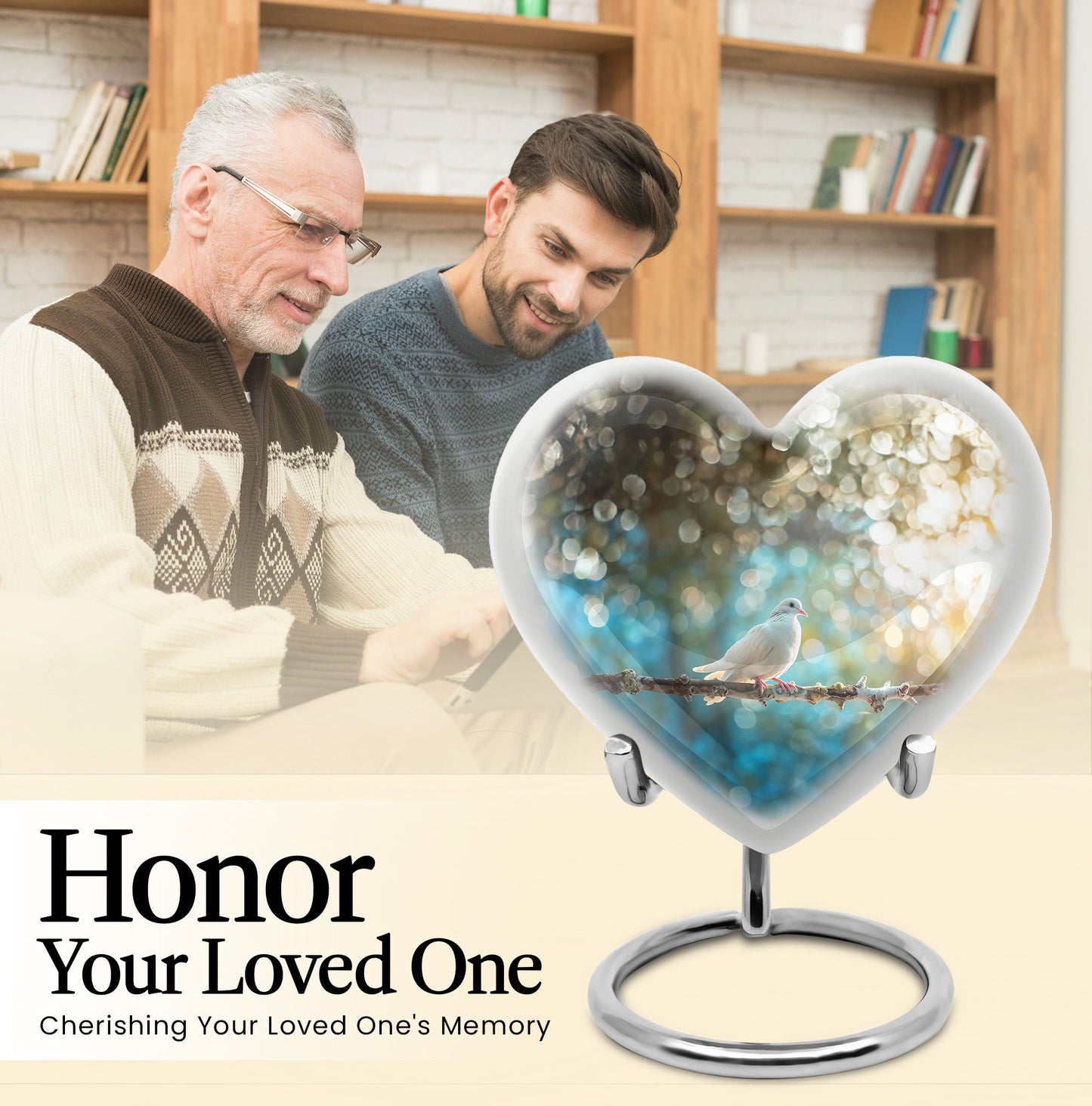 Dove Urn heart design for human ashes.