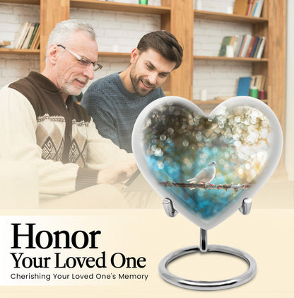 Dove Urn heart design for human ashes.